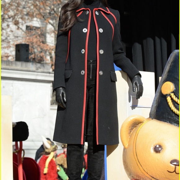 Prada FW14 Black Wool Coat Red Leather Piping IT38 Sofia Carson Style Rare - Picture 2 of 6